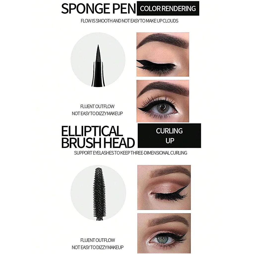 YANQINA 4D Waterproof Eyeliner, Mascara & Eyebrow Set