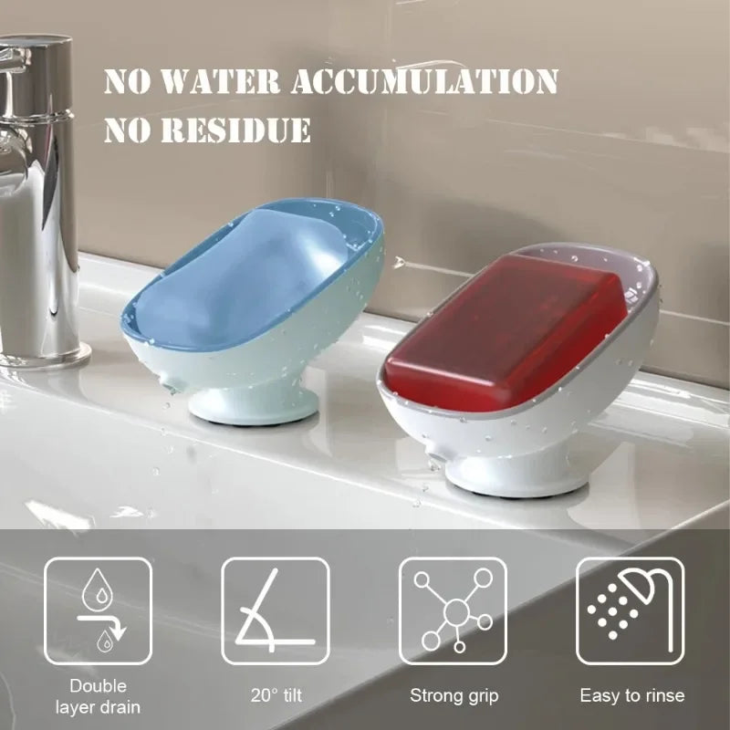 1Pcs Bathroom Soap Dishes Holder Self Draining Soap Box with Super Suction Portable Soap Container for Bathroom Accessories Oasis Select