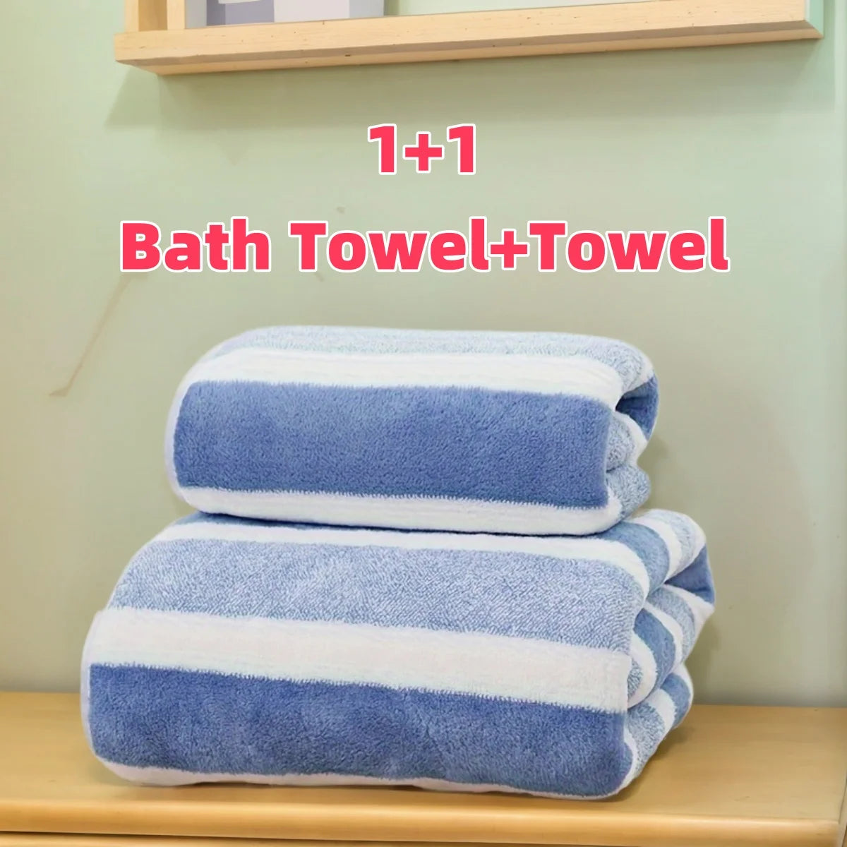 2pcs Quick-Drying Striped Towel Set For Soft And Absorbent Bathroom Experience Bath Towel Or Hand Towel Oasis Select Blue 2pcs