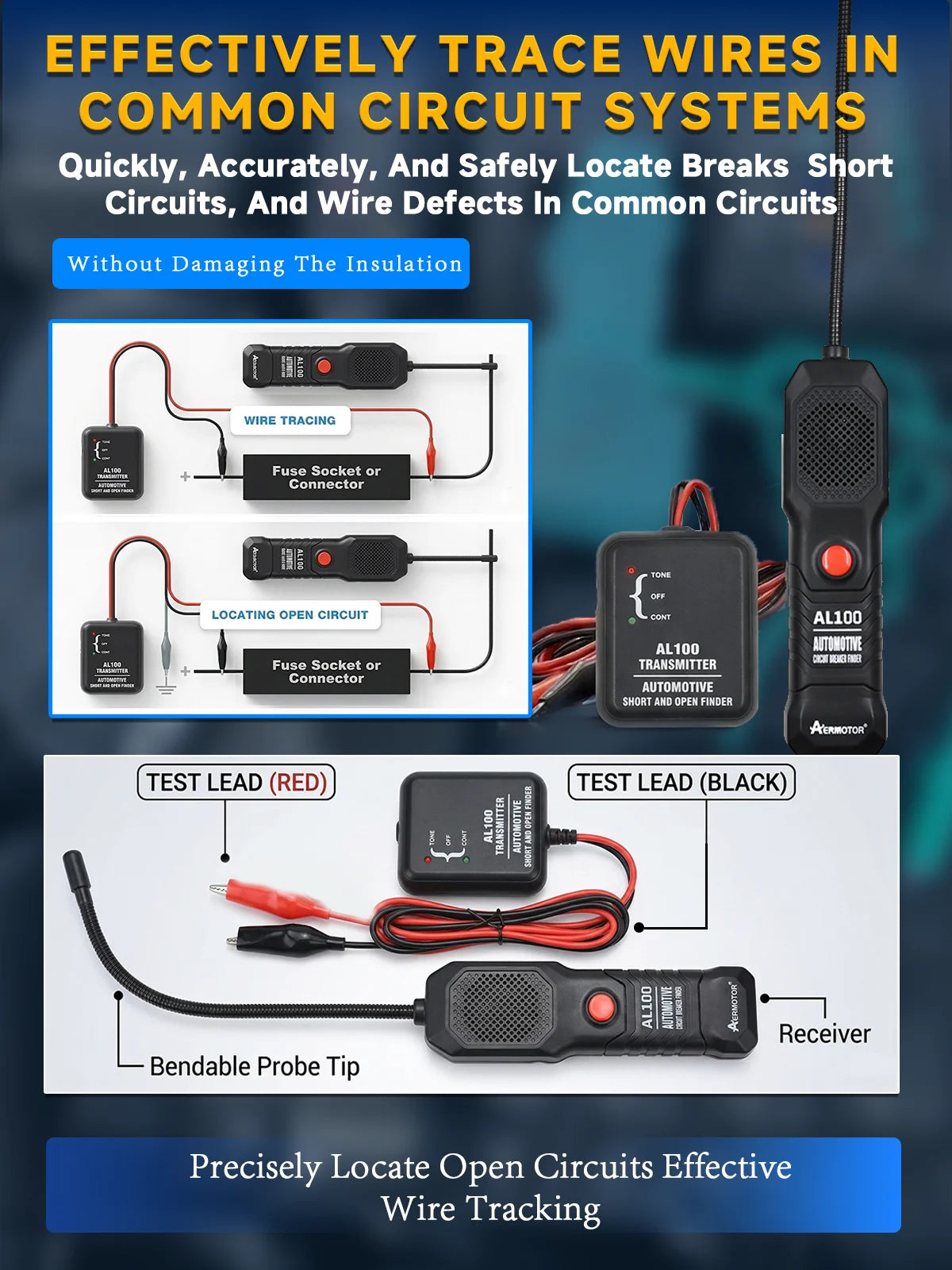 AERMOTOR AL100 Automotive Short Circuit & Wire Tracer Tool Automotive Circuit Tracer Oasis Select