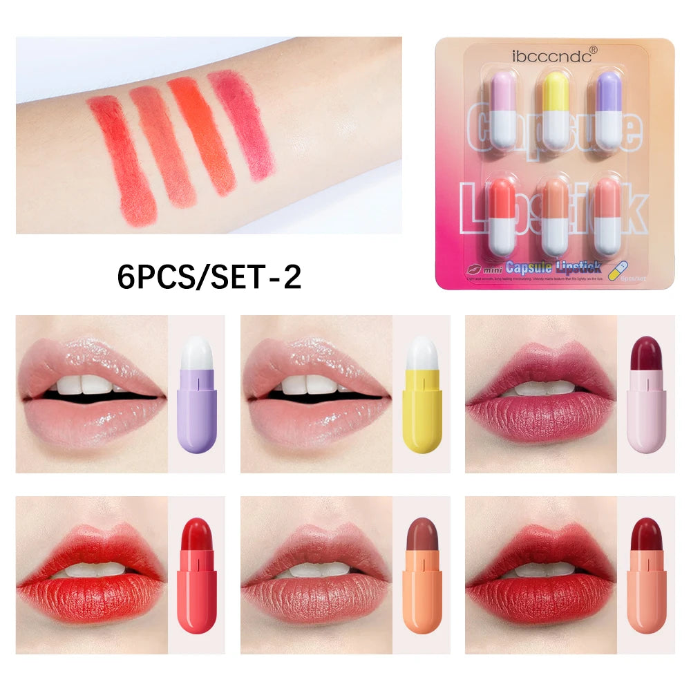 Mini Capsule Lipstick & Lip Balm Set – 6-Piece Cute Gift Kit
