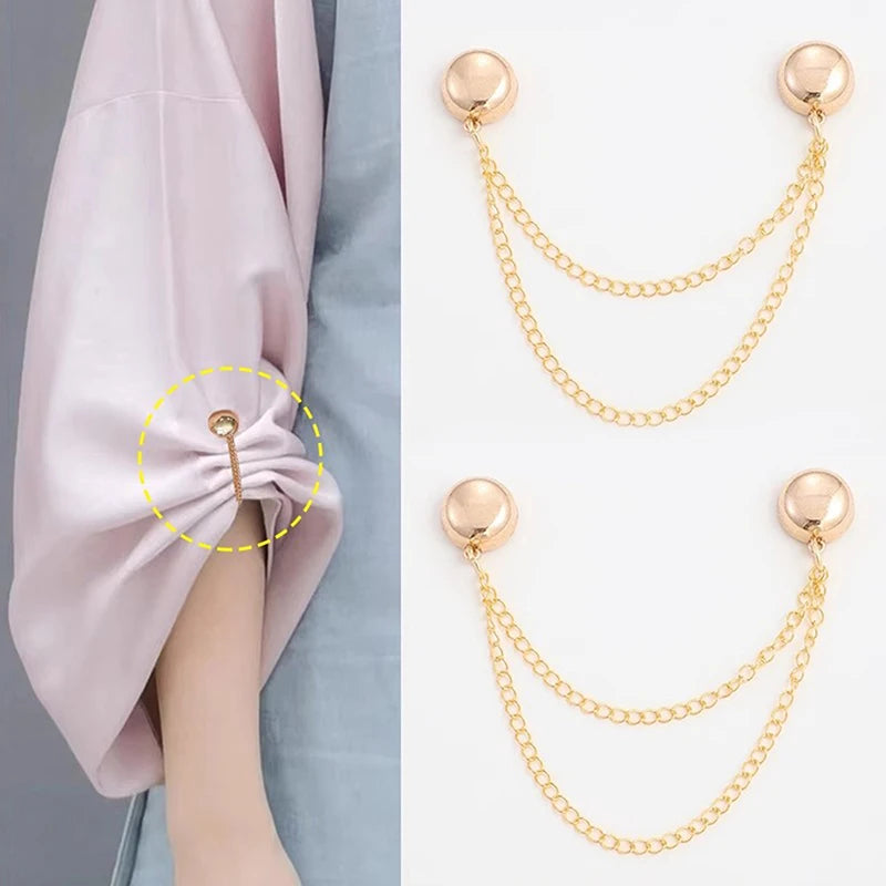 2pcs Magnetic Chain Sleeve Clips No Sew Waist Tightener Adjustable T Shirt Shortener For Jeans Pants And Tops Oasis Select Gold