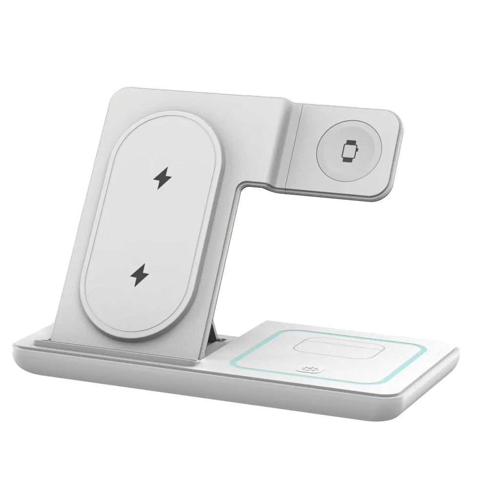 Foldable 3 In 1 Night LED Light Wireless Charger Quick Charging Dock For iPhone 16-12 Pro Samsung Apple Watch 2-8 SE Airpods Pro Oasis Select White