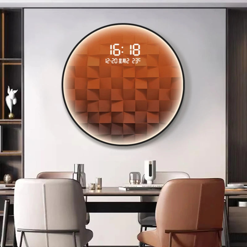 Light luxury gradient square living room decorative painting with LED wall clock restaurant creative light hanging picture clock Oasis Select