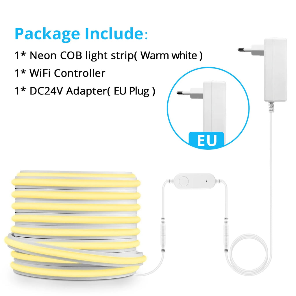 24V WIFI Tuya Smart Life APP Control Dimming Lamp,High Quality Silicone LED Strip 280LEDs/m Brighter Than Other Neon Light Strip Oasis Select Warm White EU Plug 2m