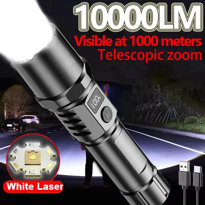 KDULIT High Power XHP100 Led Flashlight Built-in Battery Rechargeable Digital Display Zoom Torch for Outdoor Camping Emergency Oasis Select
