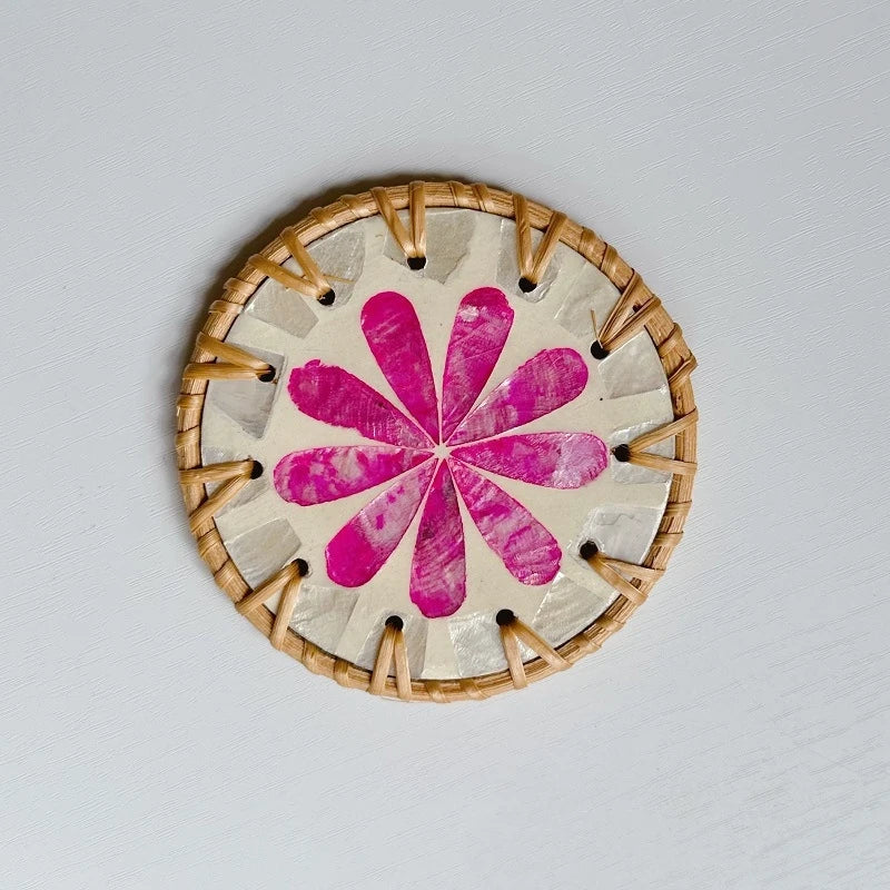 Handmade Rattan Coaster | Colorful Woven Table Mat 10cm