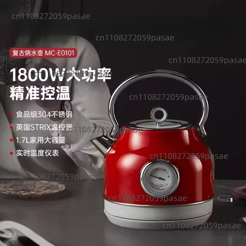 Retro 304 Stainless Steel Electric Kettle 1.7L – Auto Shut-Off