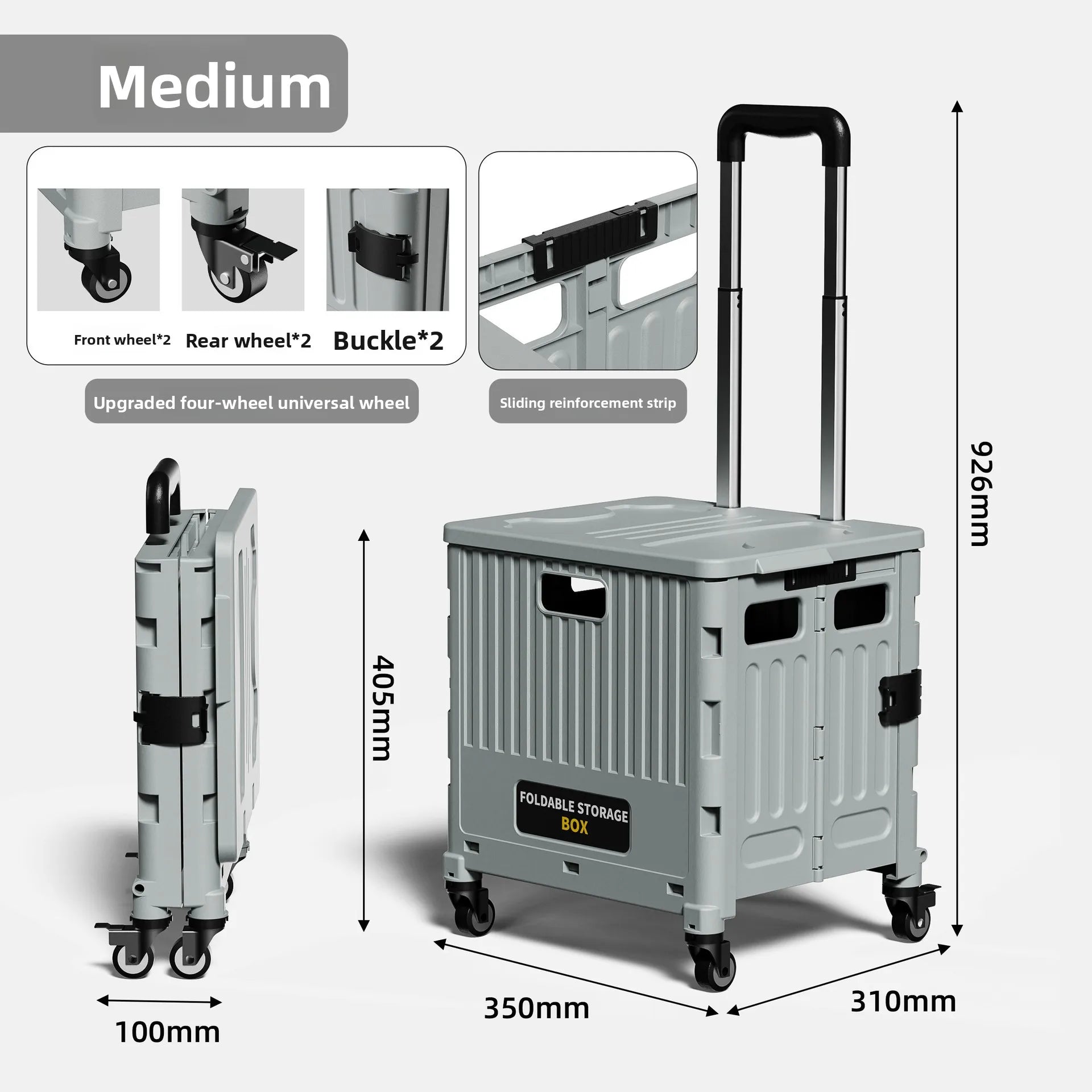 Household multi-functional grocery shopping cart Portable folding shopping cart Outdoor trolley cart Stall camping storage box Oasis Select Medium-4-grey
