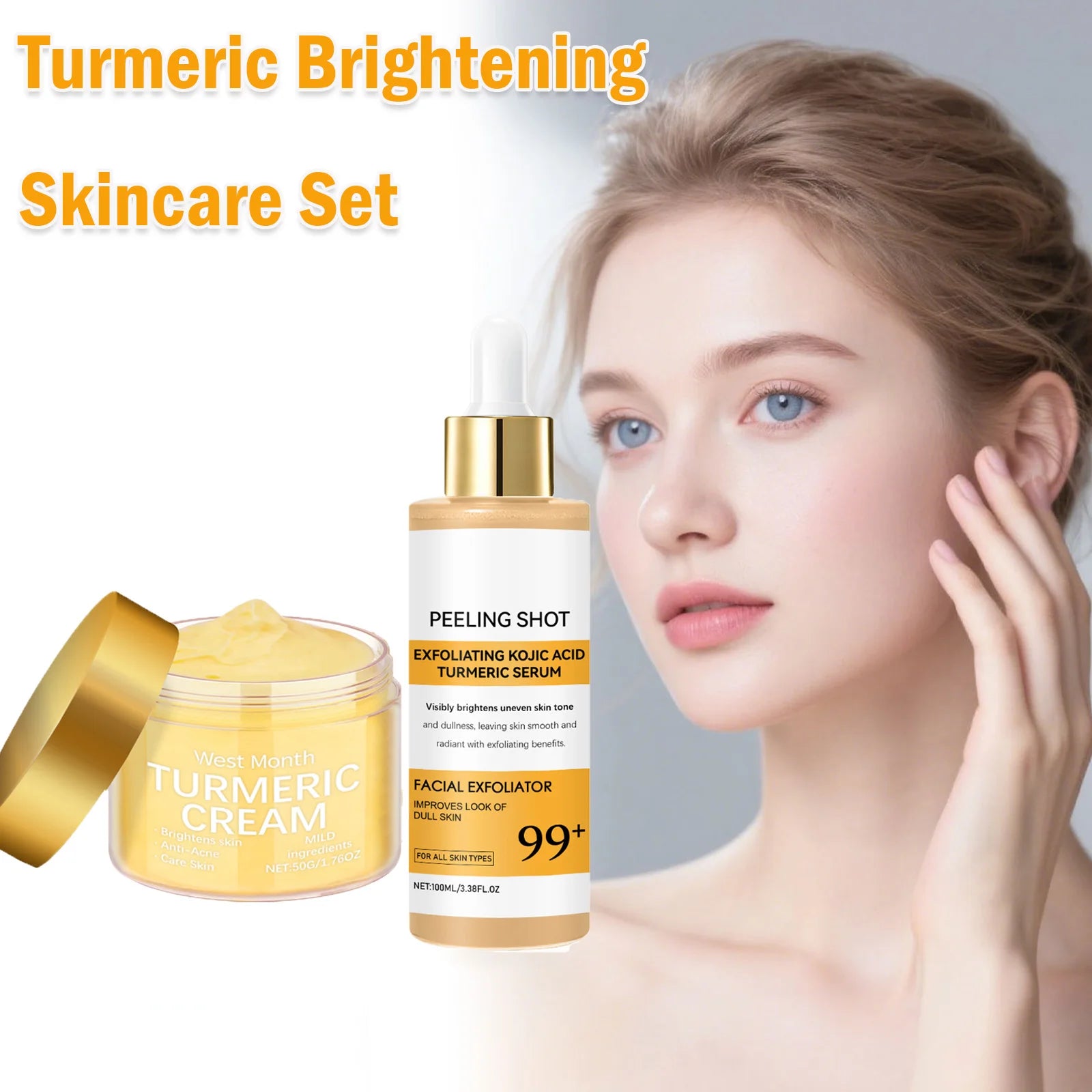 Turmeric Brightening Skincare Set Exfoliating Serum Moisturizing Cream For Dull & Acne-Prone Skin Brighten Even Tone Vegan Kit Oasis Select