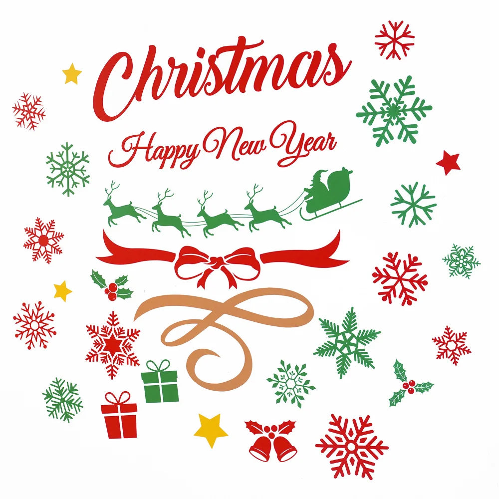 Christmas Wall Stickers Xmas Tree Candy Snowflake Pattern Self-adhesive PVC Sticker New Year Party Wall Window Decoration Decals Oasis Select