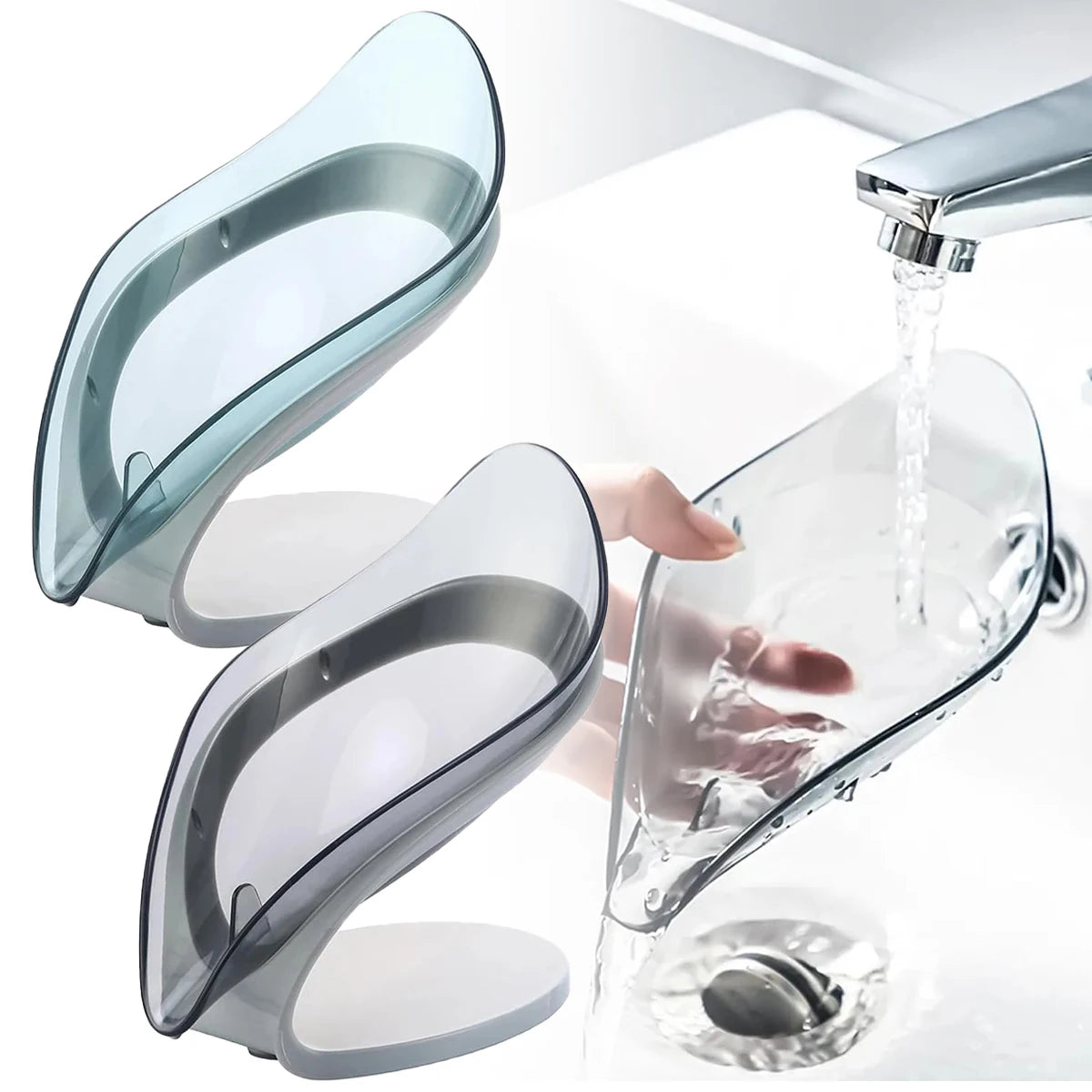 2pcs Self Draining Soap Dish with Suction Cup Jaboneras Para Baños Modernos Leaf Design Bar Soap Dish for Shower Sink Kitchen Oasis Select