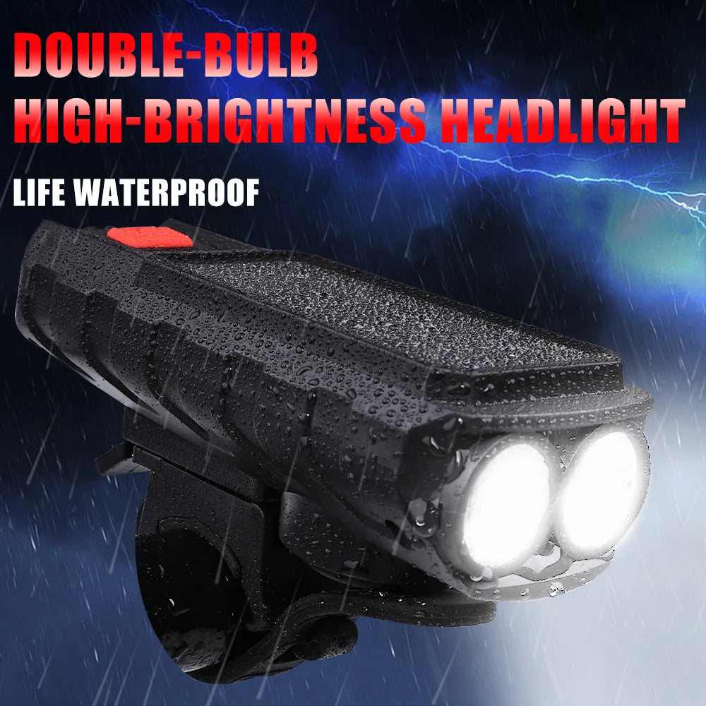 Solar Bicycle Front Light TYPE-C Rechargeable MTB Road Bike Front Light Flashlight 120dB with Horn Flashlight Bicycle Light Oasis Select
