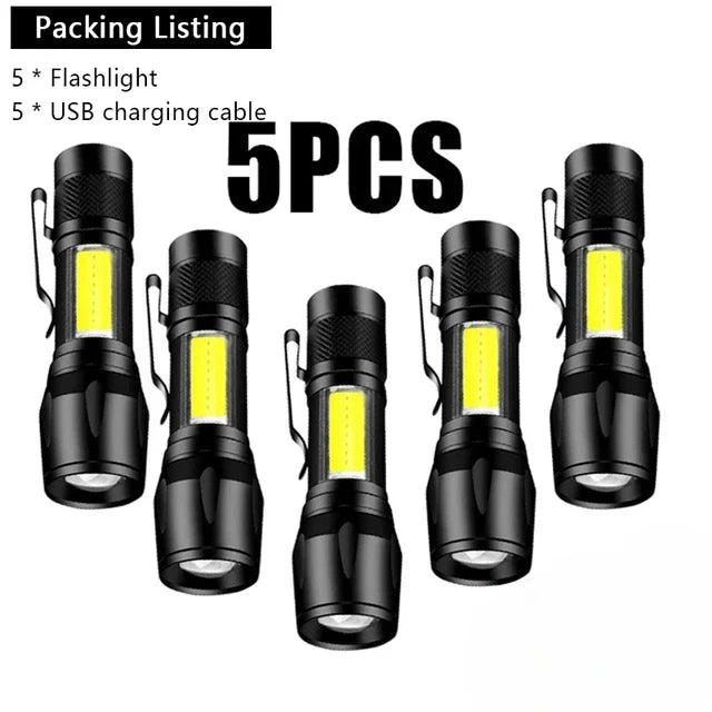 USB Rechargeable Mini COB+XPE Flashlight | Zoomable 3-Mode Torch