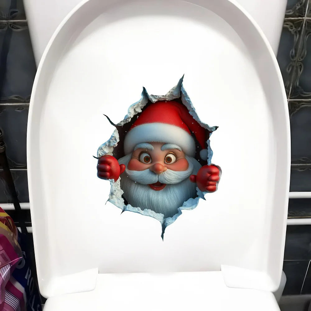 The Cute Santa Claus Breaks Through The Wall for Christmas Wall Stickers and Toilet Stickers Are Self-adhesive and Removable Oasis Select