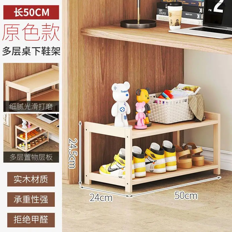 Solid Wood Multi-Layer Storage Shelf – Bookshelf & Shoe Rack