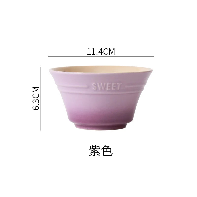 300ML Rainbow Gradient Color Dishes Rice Bowl Tableware Japanese Ramen Bowls Kitchen Dessert Salad Steamed Egg Bowl Tableware Oasis Select Purple