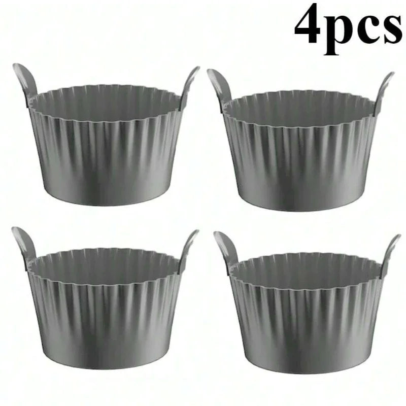 Reusable Silicone Air Fryer Liners and Baking Cups Accessories for Eggs Cakes Meatballs Non-Stick Kitchen Baking Tools Oasis Select Gray 4pcs