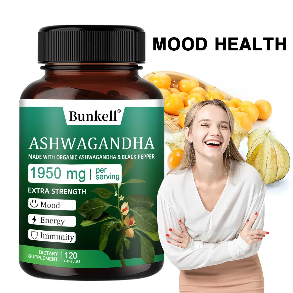 Organic Ashwagandha 1950mg Capsules with Black Pepper | Stress Relief Herbal Supplement Oasis Select