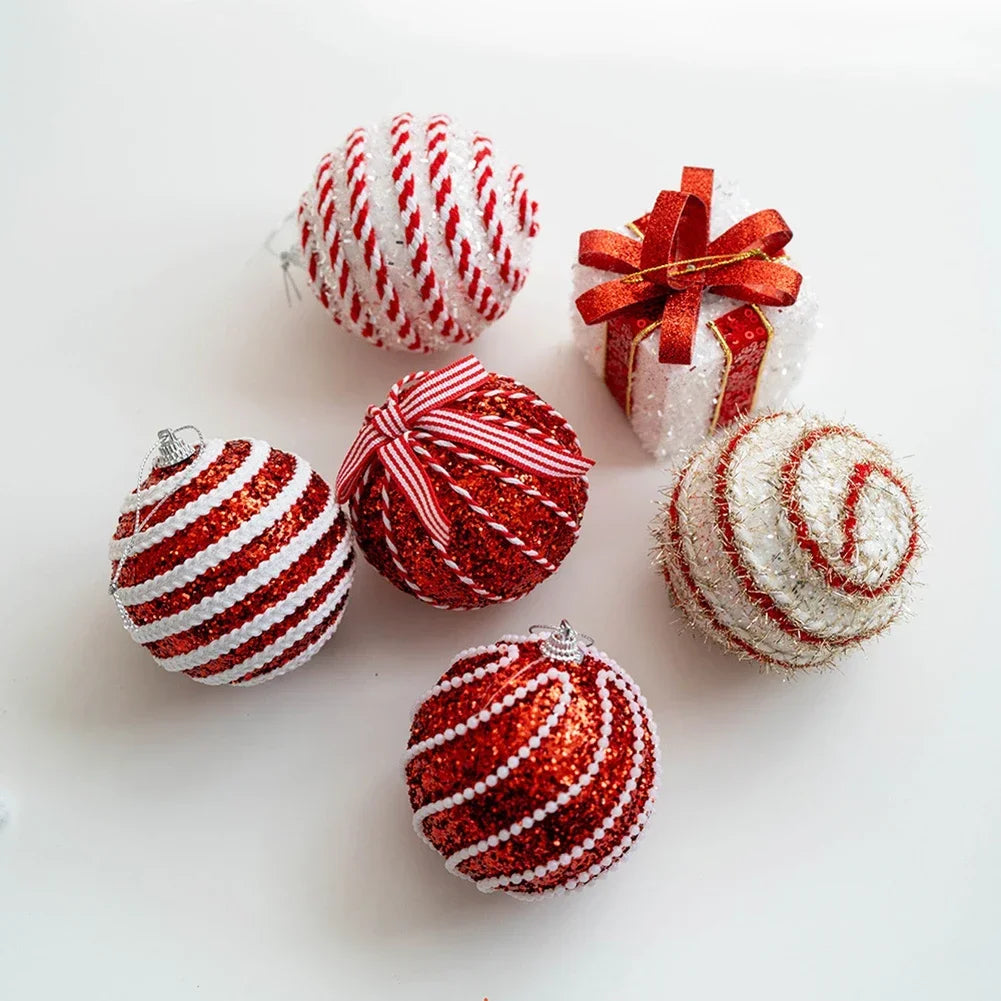 6 foam ball ornaments for Christmas tree decoration red white colors holiday party lightweight with hanging rope 8 cm Oasis Select