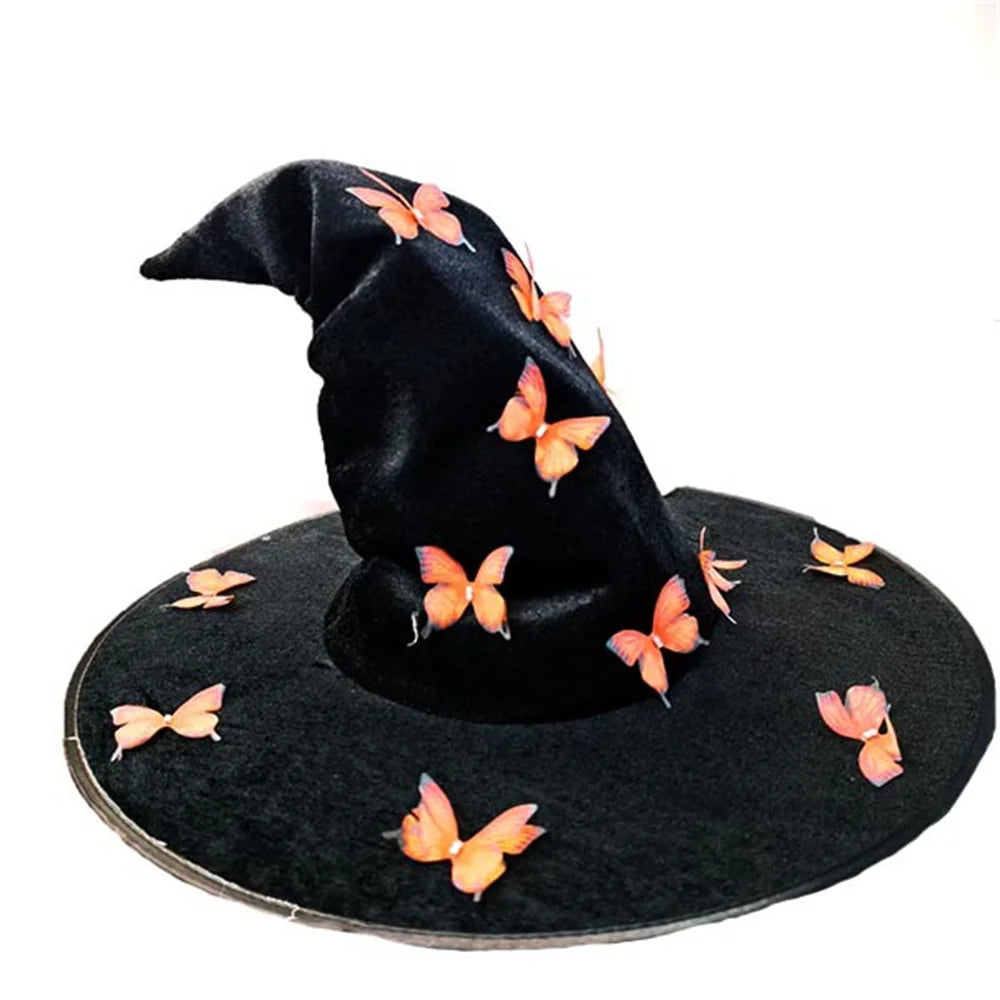 Halloween Witch Hat Butterfly Mesh Folds Hats Masquerade Party for Kids Adult Women Men Cosplay Props Costume Accessories Oasis Select Orange 1