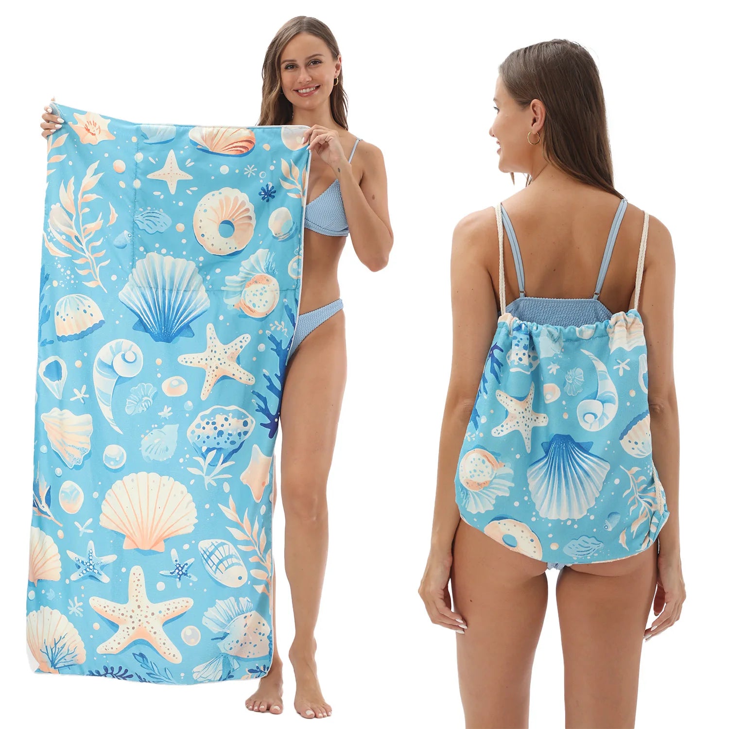 2-in-1 Multifunctional Foldable Beach Towel Printed Bath Towel Integrated Beach Towel Bag for Storage Oasis Select 3 70X140cm