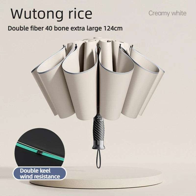 Fully Automatic Reverse Umbrella Thickened and Reinforced for Men and Women Sun Protection and Rainproof Windproof Umbrella Oasis Select Beige Aluminum 24K