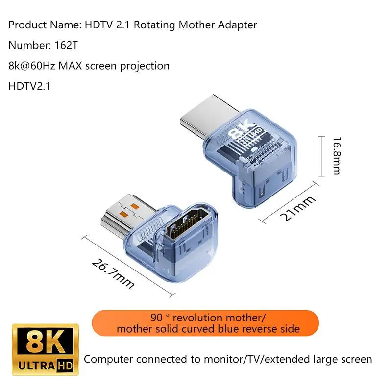 HDMI 2.1 Male To Female Adapter 8K@60Hz Male To Female Connector Up Down Angle 90 270 360 Degree For HDMI Cable PC Laptop HDTV Oasis Select F1