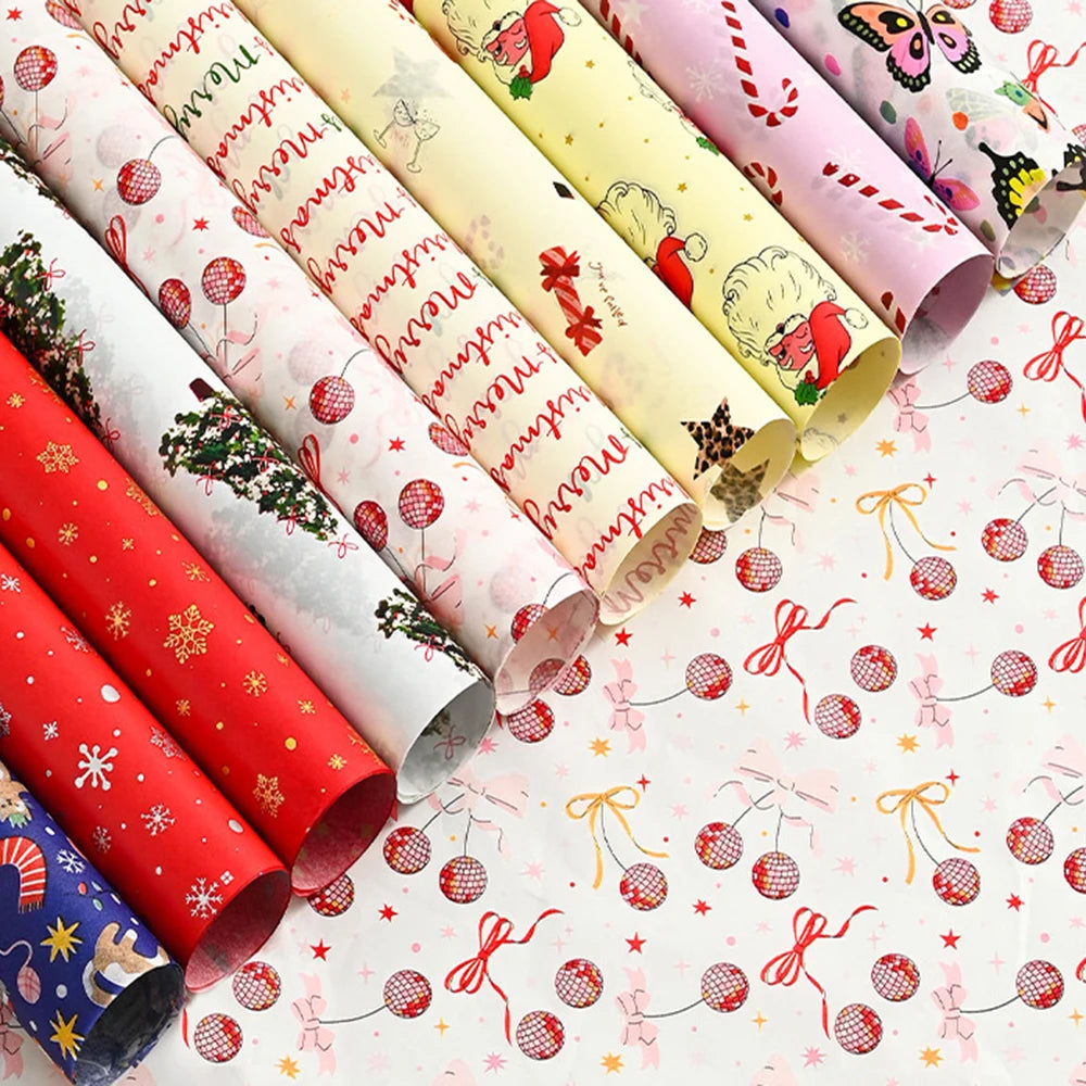 10pcs Christmas Tree Bowknot Print Tissue Paper New Year Gift Box Filling Flowers Wrapping Papers Festival Craft Packaging Paper Oasis Select