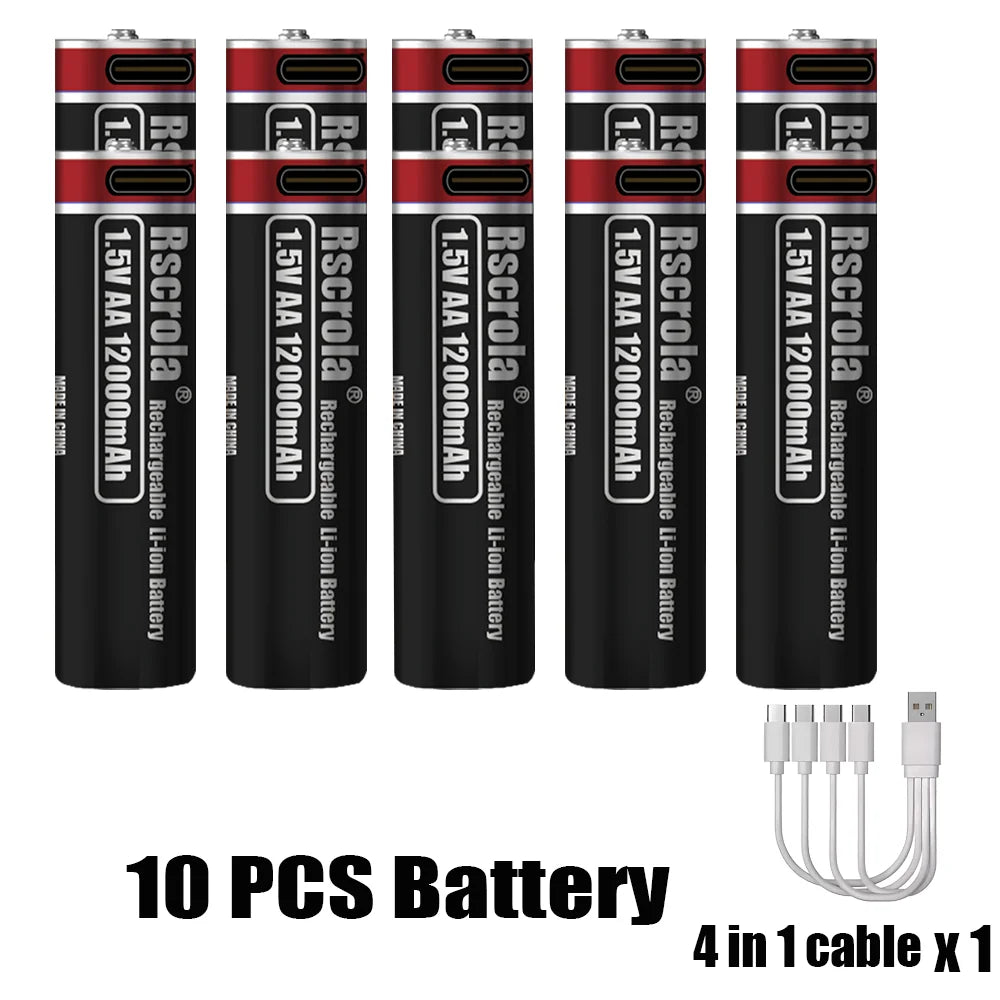 1.5V Best Selling Series-AA 12000mAh & AAA 6800mAh USB Rechargeable Batteries For Everyday Devices Stable output, long lifespan Oasis Select 10 PCS AA Batteries