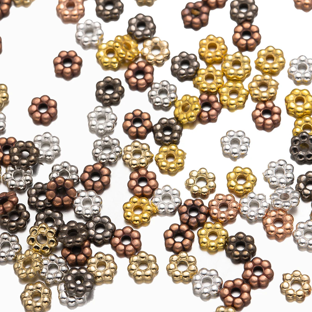 500pcs/Lot 4mm Flower Spacer Loose Beads for DIY Bracelet Necklace Jewelry Making Supplies Findings Accessories Materials Crafts Oasis Select
