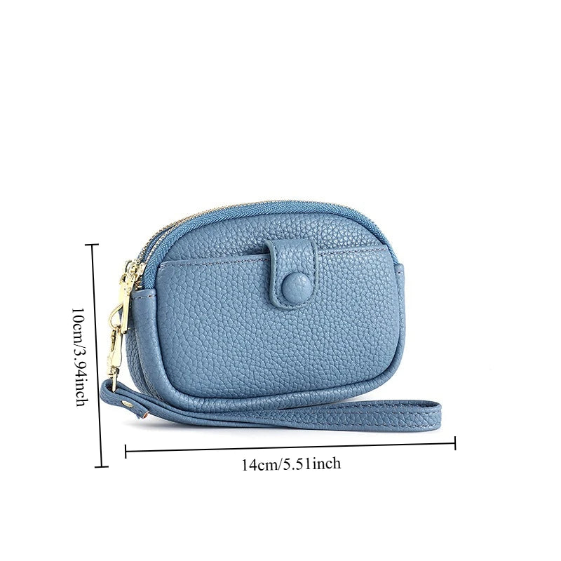1pc New Mini Wallet for Women Large Capacity Double Zipper Storage Bag Multi Functional Small Wallet Oasis Select blue