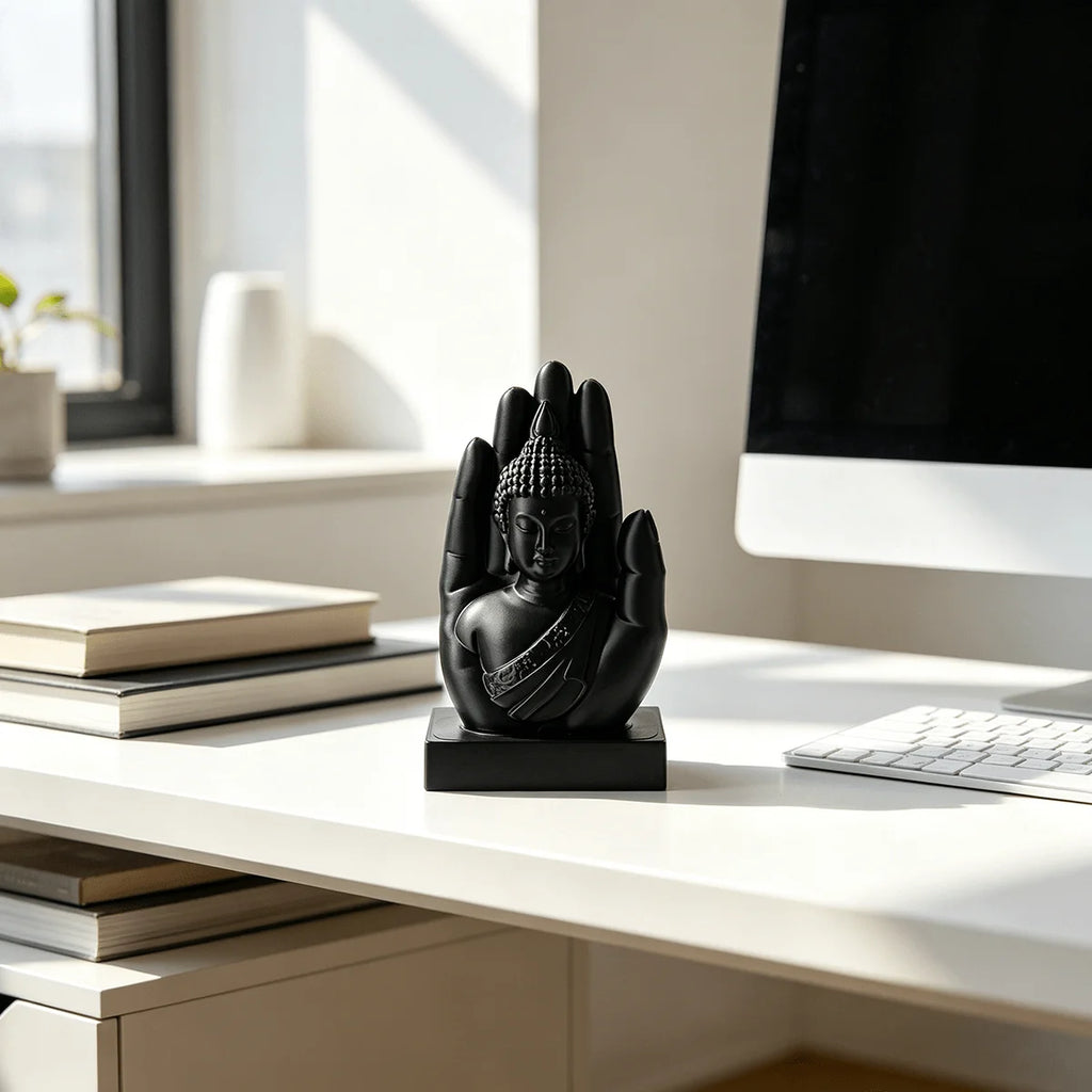 Palm Buddha Statue Zen Style 3D Printing Handheld Shakyamuni Figurine Ornament Meditation Home Yoga Rooms Office Spiritual Decor Oasis Select