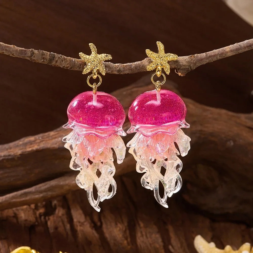 1 Pair Graduated Colors Jellyfish Pendant Earrings Acrylic Creative Pendant Earrings Fashion Unique Animal Earrings Summer Party Oasis Select
