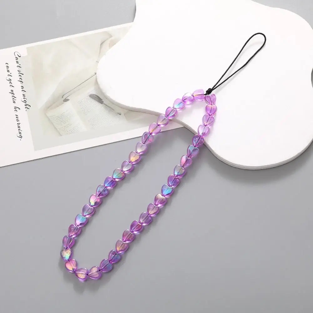 Cute Star Beaded Phone Chain Acrylic Beaded Korea Phone Pendant Lovely Coloful Anti-Lost Phone Chain Hanging Jewelry Girl Gift Oasis Select purple-heart
