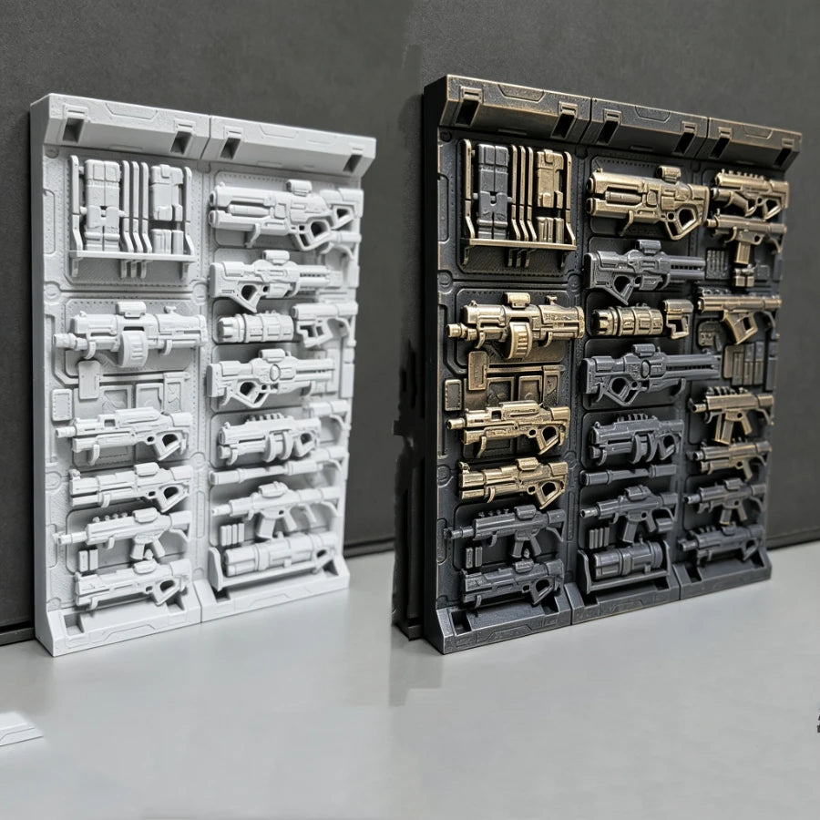 Sci-Fi Weapon Wall Panel Model - Cyberpunk Gun Rack Terrain, Industrial Tech Diorama Base for Miniature Scenery Oasis Select