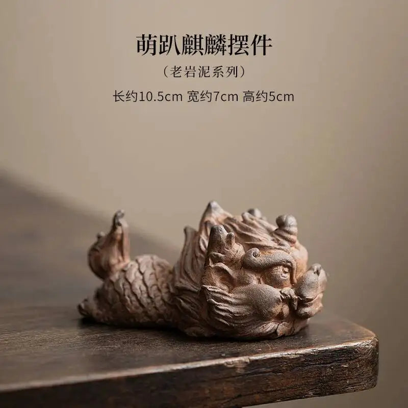 Old Rock Clay Kirin Ornament Tea Table Tea Pet Kung Fu Tea Play Accessories Tea Player Home Car Craft Oasis Select Lying Kirin Figurine