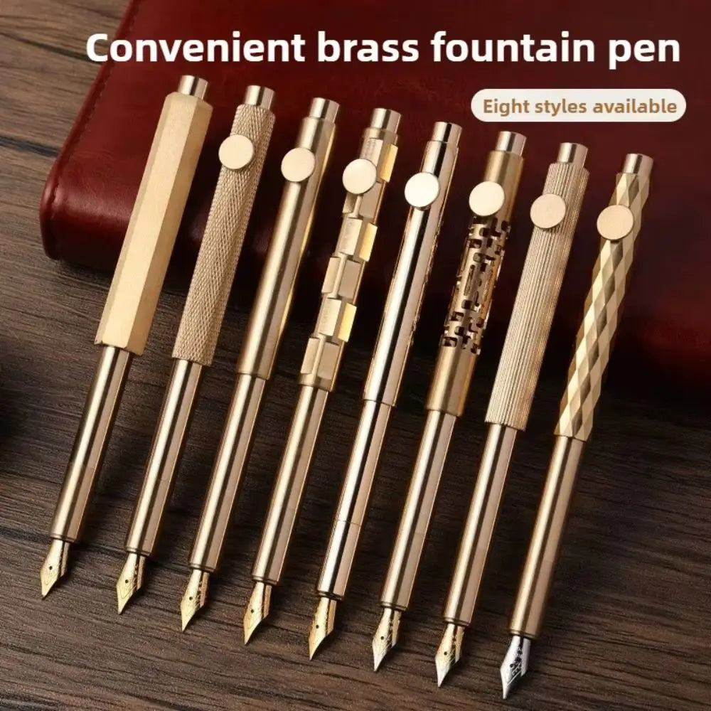 Portable Scalable Metal Fountain Pen Handwriting Retro Vintage Brass Pens Short Artist Writing Mini Pocket Pen Stationery Oasis Select