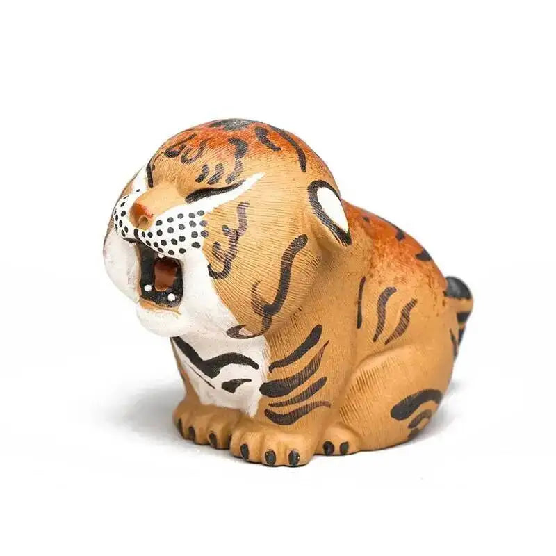 Zisha Tea Pet Tiger Ornament Zodiac Brushed Clay Painted Little Tiger Tea Plaything Tea pet Accessory Oasis Select Little Tiger