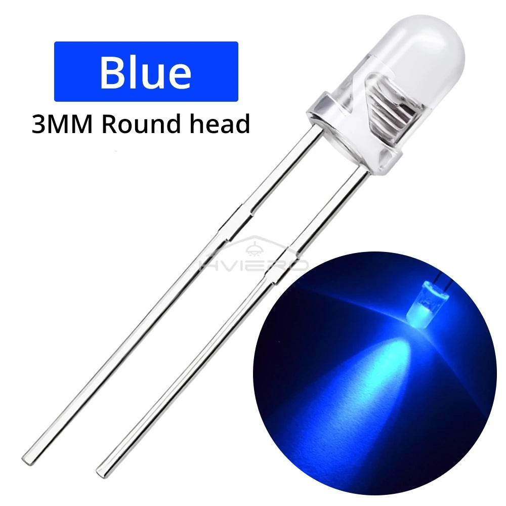 1000pcs F3 3mm LED Diode Assortment Kit – Multi-Color Bulbs
