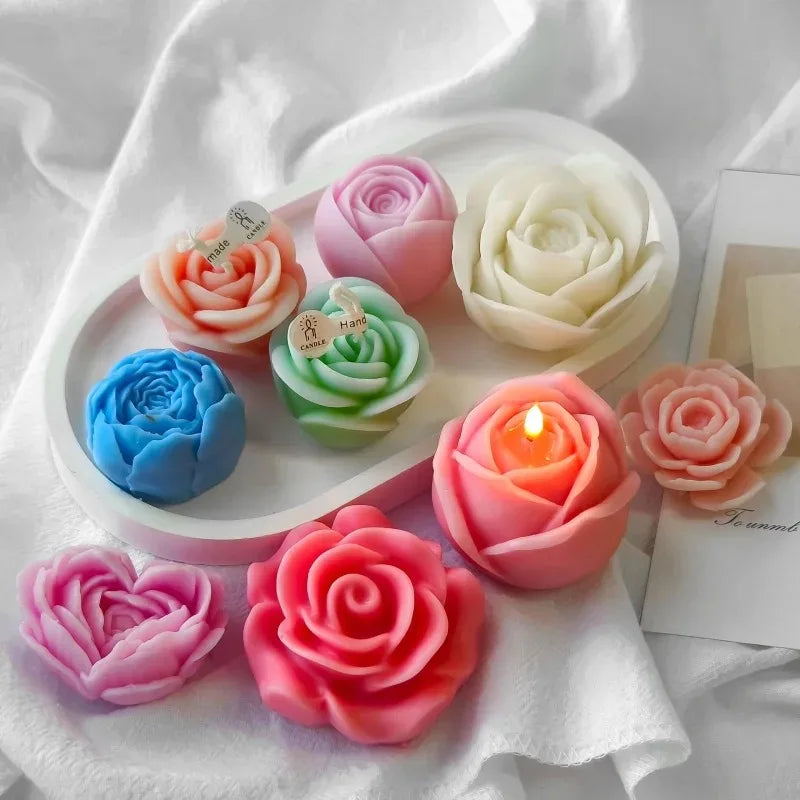 Mini Rose Flower Silicone Candle Mold 3D Succulent Cactus Flower Chocolate Fudge Pastry Baking Mold DIY Candle Soap Crafts Oasis Select