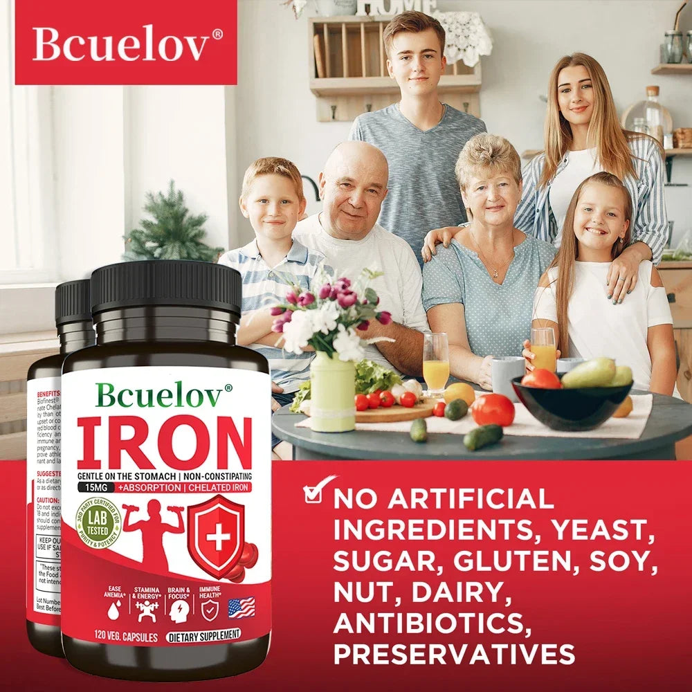 Bcuelov Iron Supplements 15mg – Energy, Immunity & Brain Health