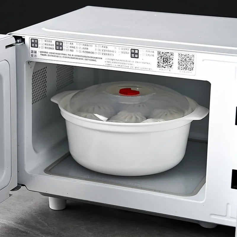 2Pcs Two Ear Round Microwave Lunch Box Household Plastic Heating Fresh Keeping Box With Lid Steamed Bun Instant Noodles Bowl Oasis Select