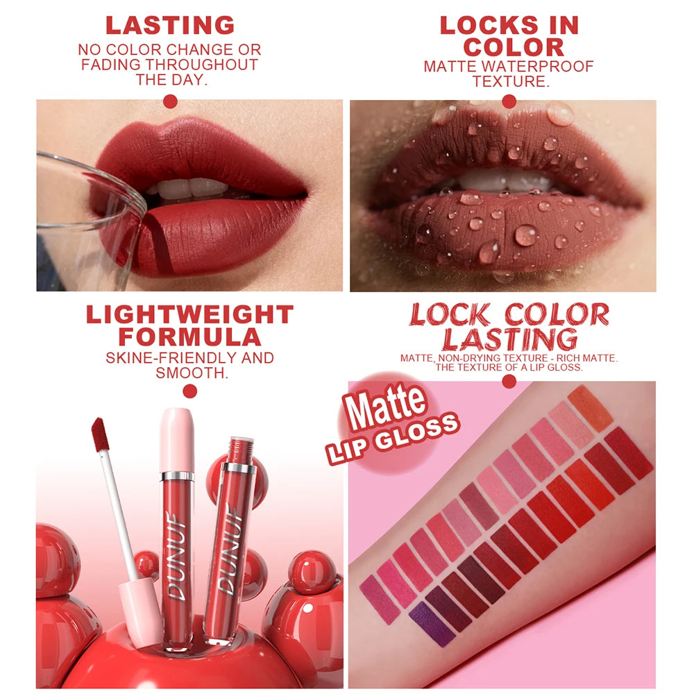 Matte Lip Gloss 16pc/set: Waterproof Lipstick Moisturizing Long Lasting Non-Stick Cup, Nude, Y2K Christmas Valentine's Day Gifts Oasis Select