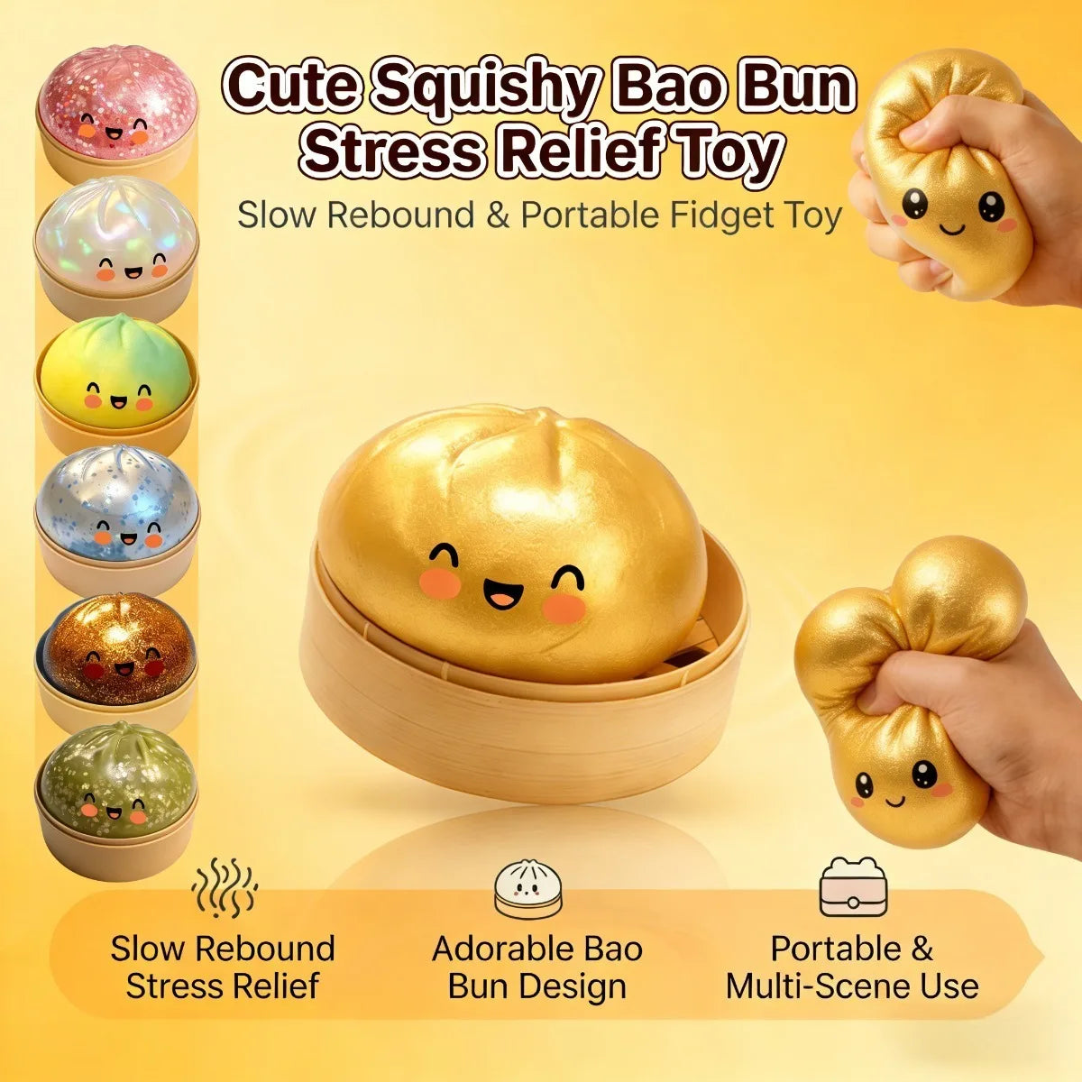 Colorful Crystal Steamed Bun Squeeze Toy Reusable Fun Stress-Relief Slow Rebound Flash Dumpling Desktop Decoration Party Gifts Oasis Select