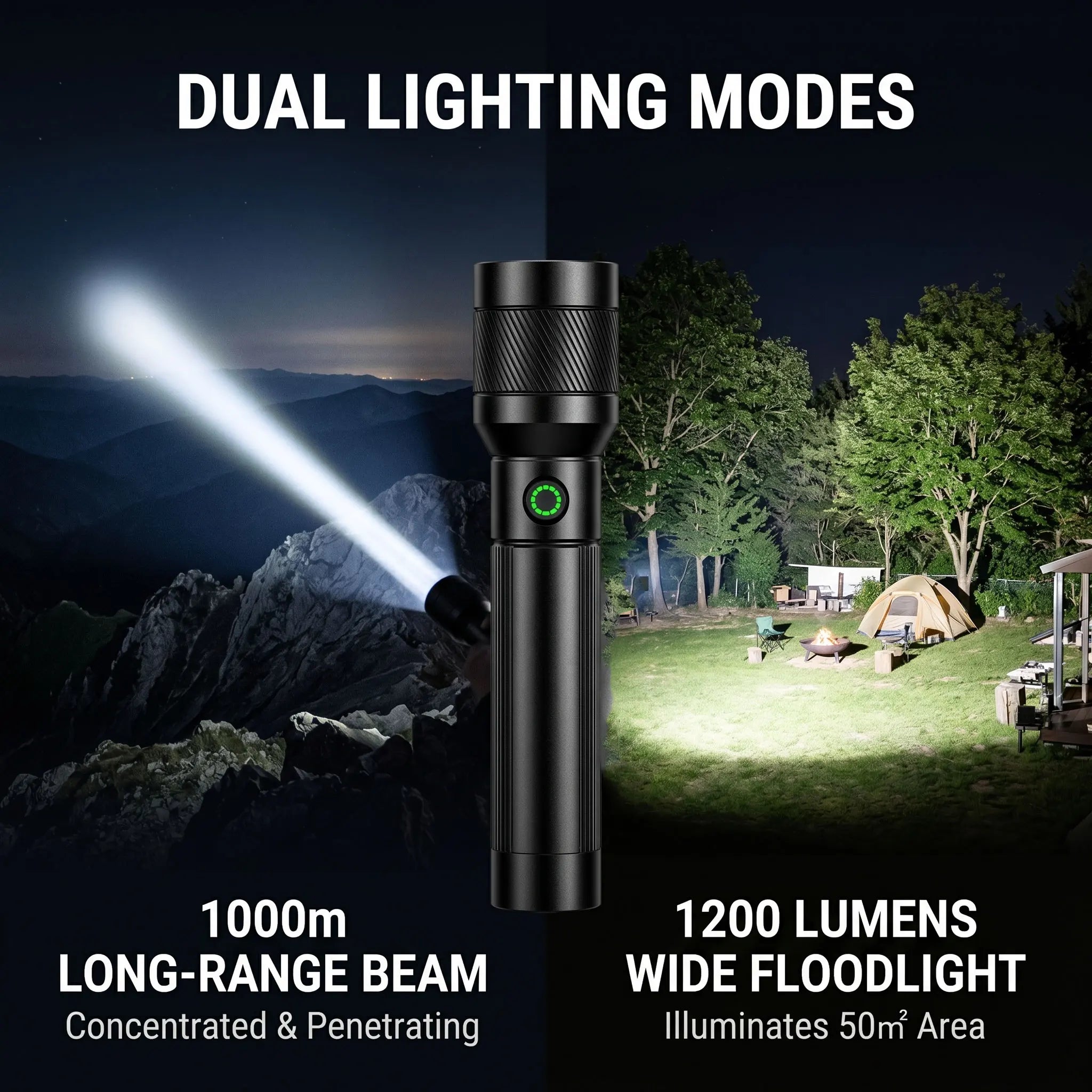 ZHIYU 1200LM Tactical Flashlight USB-C Rechargeable Zoomable Torch