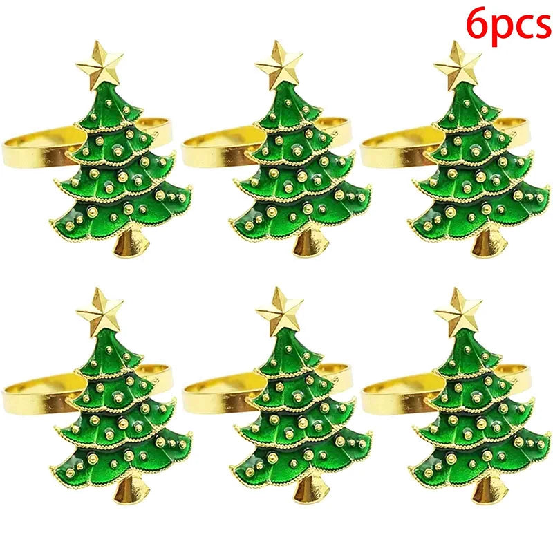 Christmas Napkin Rings Set of 6 | Xmas Holiday Table Decor