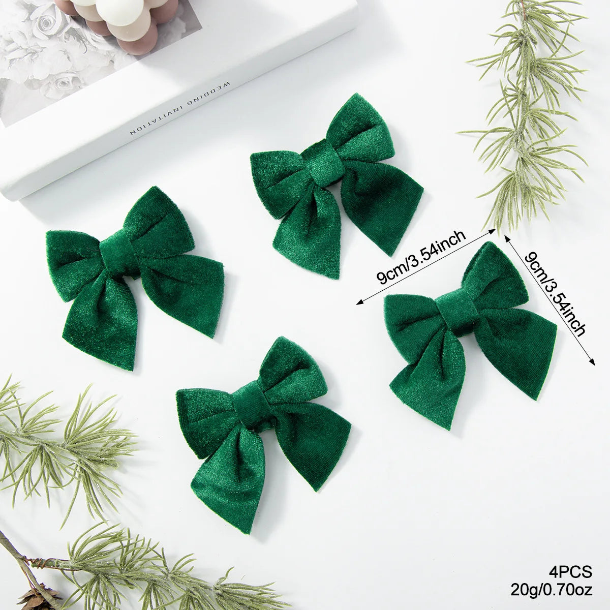 Velvet Christmas Bow Ornament – Pink, Green & White | Tree Decor