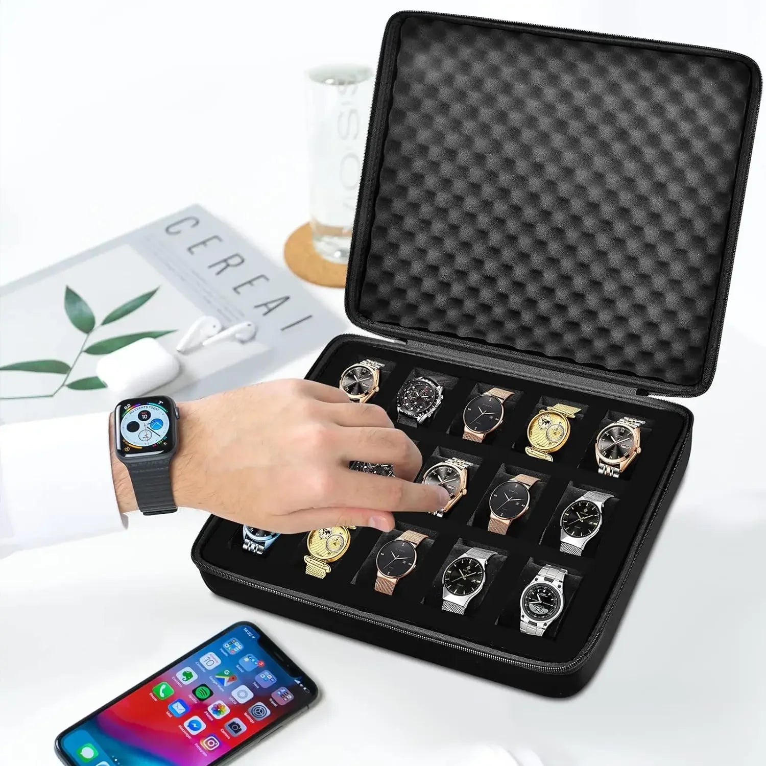 15 Slots Watch Box Men Watch Display Storage Case Organizer Fits Wristwatch Smart Watch Luxury Jewelry Collection Box Oasis Select