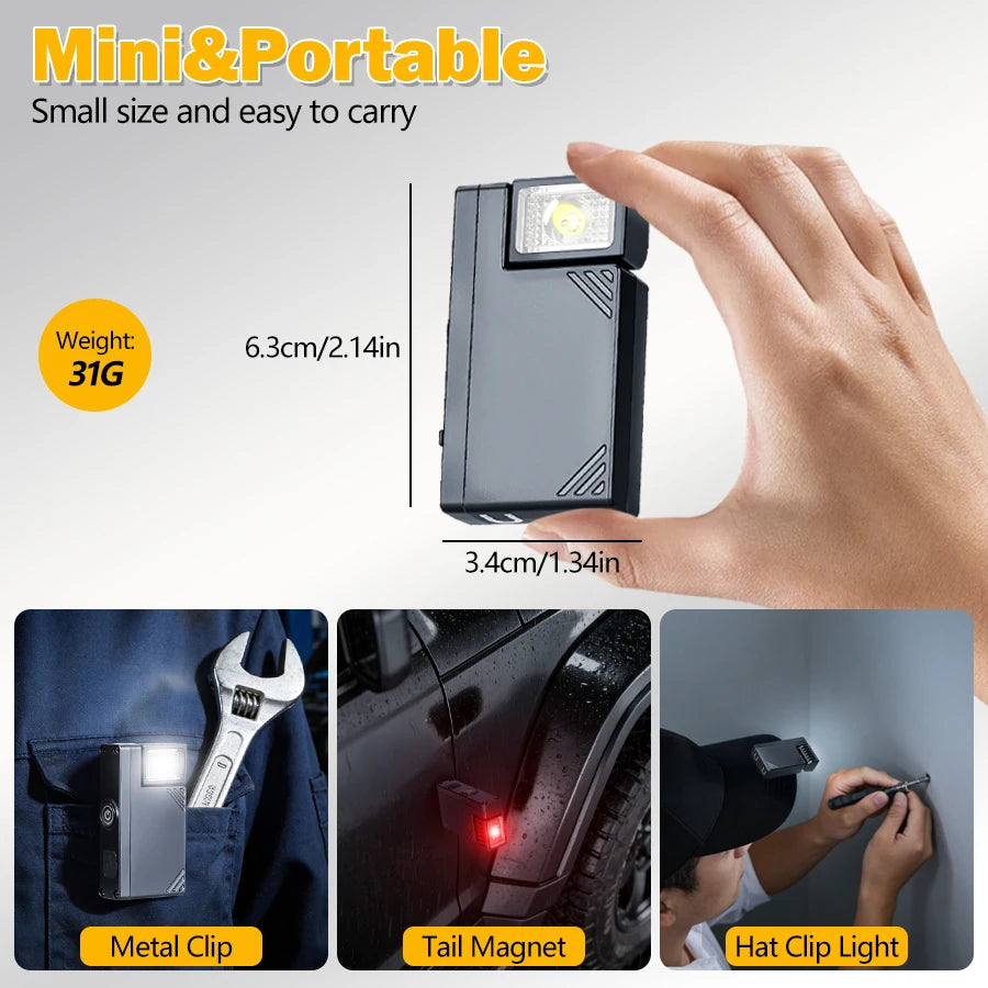 Powerful Mini COB LED Keychain Flashlight USB C Rechargeable Hanging Work Light Waterproof Keyring Camping Walking Pocket Lamp Oasis Select